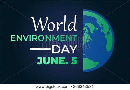 Nature Banner. World Environment Day Concept. Half Globe On Dark Blue Background. Vector Illustratio