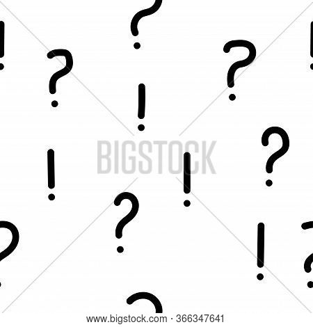 Seamless Pattern Punctuation Marks. Hand-drawn Question Marks And Exclamation Marks On A White Backg