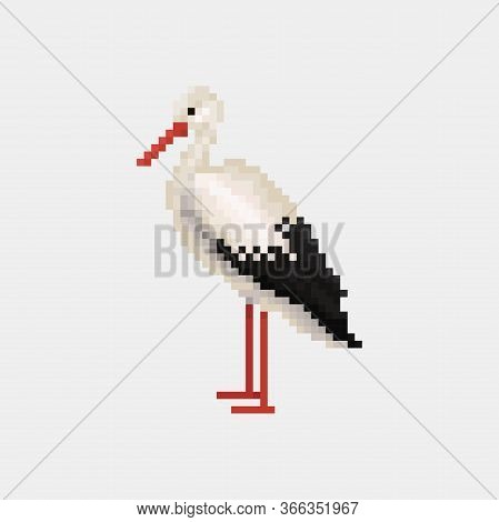 Vector Pixel Art Animal Stork Isolated Cartoon