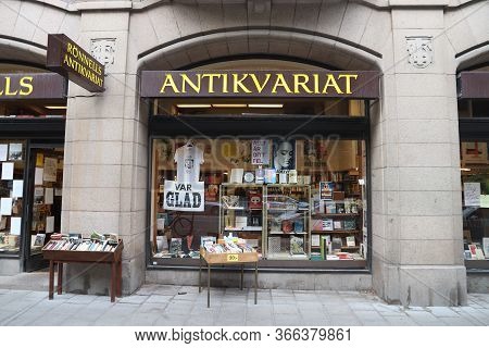 Stockholm, Sweden - August 23, 2018: Antique Shop Ronnells Antikvariat In Stockholm, Sweden. Stockho