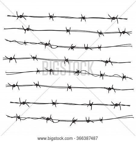 Barbed Wire On A White Background. Wire With Sharp Spikes Vector. Wire Fencing