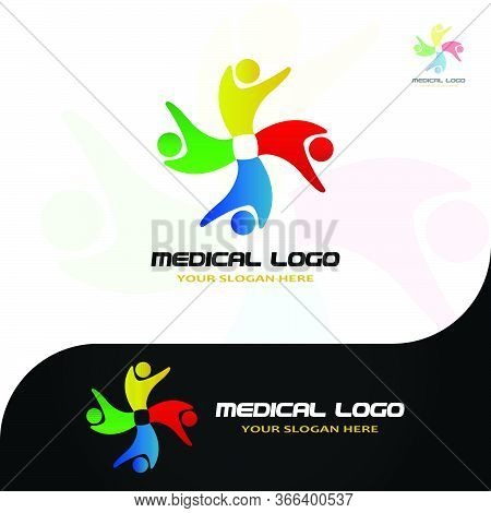 This Logo Has A Picture Of Several People Forming A Medical Symbol. This Logo Is Good For Use By Com