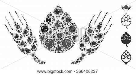 Mosaic Beer Components United From Coronavirus Icons In Random Sizes And Color Hues. Vector Infectio