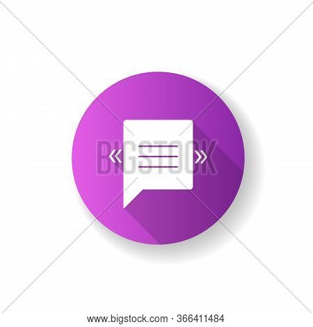 Chat Bubble With Angle Quotes Purple Flat Design Long Shadow Glyph Icon. Empty Square Box For Direct
