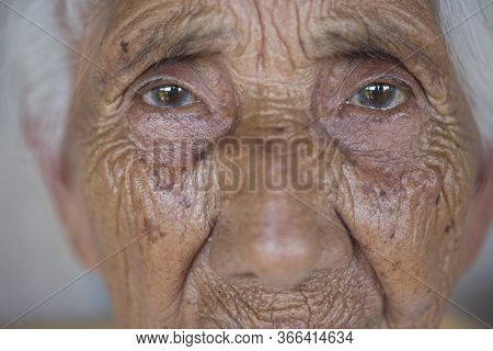 Mangueirinha, Parana, Brazil - November 11, 2015: Close-up Of Senior Indigenous Woman Of Guarani Eth