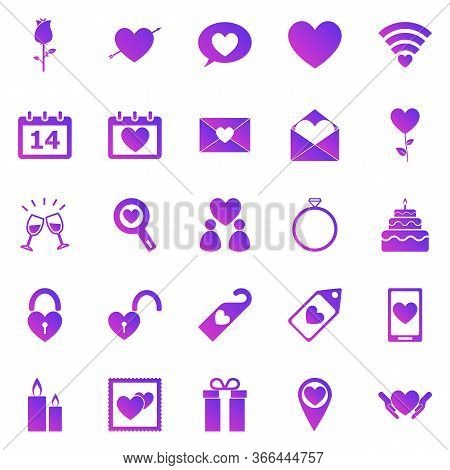 Valentines Day Gradient Icons On White Background, Stock Vector