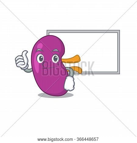 Kidney Cartoon Design With Thumbs Up Finger Bring A White Board