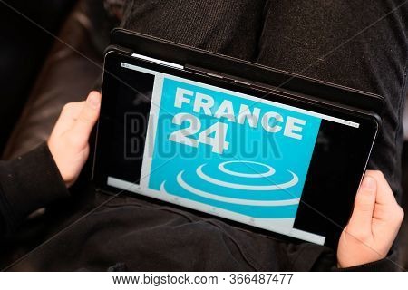 Bordeaux , Aquitaine / France - 11 25 2019 : France 24 Logo Sign Tablet Screen International News An