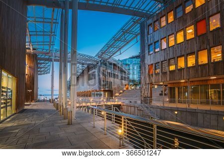 Oslo, Norway. Astrup Fearnley Museum Of Modern Art, Residential Multi-storey Houses In Aker Brygge D