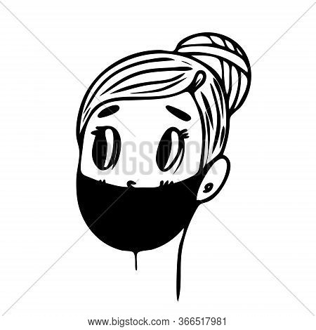 The Female Face Is Protected By A Medical Mask. Linear Illustration In Doodle Style.