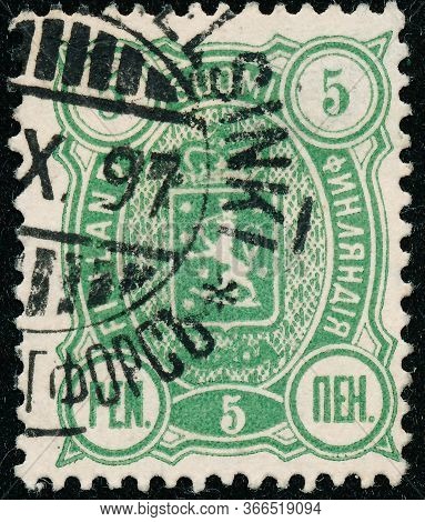 Vintage Stamp Printed In Finland 1889 Show Coat Of Arms
