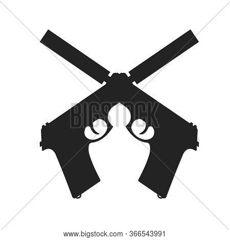 Vector Icon Of Crossed Pistols On White Background.