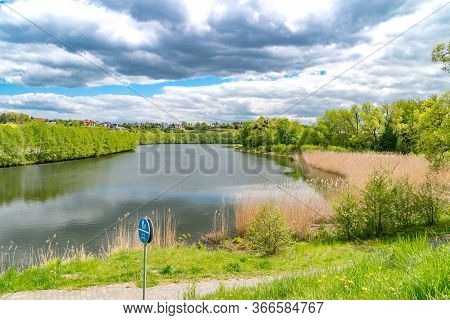 Cloudy View Of Radunia River In Juszkowo, Poland.