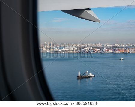View From An Aeroplane Window As It Prepares For Take Off.
