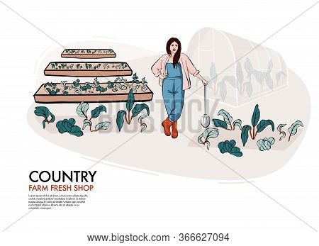 Farmer Gardening Herb, Agricultural Worker Planting Crops, Person Gathering Harvest, Flat Cartoon Ve