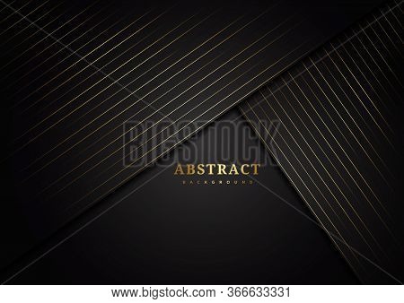 Abstract Stripes Golden Lines Diagonal Overlap On Black Background. Luxury Stryle. Vector Illustrati