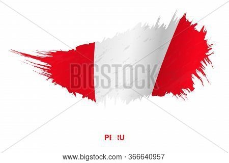 Flag Of Peru In Grunge Style With Waving Effect, Vector Grunge Brush Stroke Flag.
