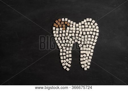 Sugar Destroy Tooth Enamel Leads Tooth Decay White Sugar Cubes Shape Form Tooth Brown Sugar Caries B