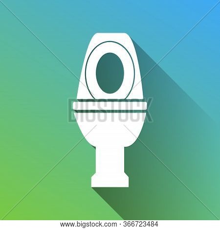 Toilet Sign Illustration. White Icon With Gray Dropped Limitless Shadow On Green To Blue Background.