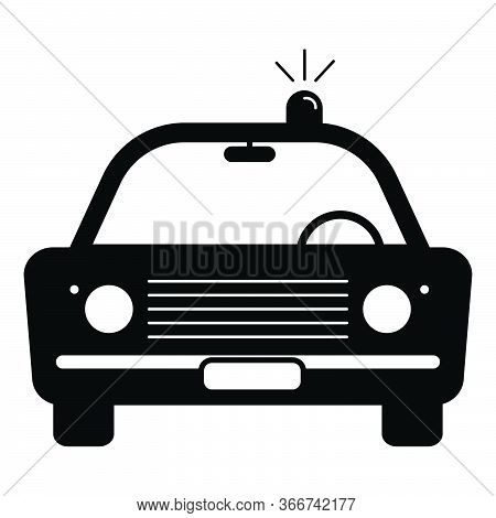 Police Cop Car Vintage With Siren Front View. Simple Black And White Illustration Depicting Police E