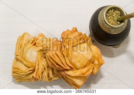 Fried Pastry With Quince And Batata Typical Of South America Gastronomy