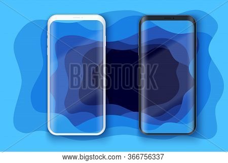 Smartphone Layout Presentation Mockup On Art Background With Depth Effect. Example Frameless Model M