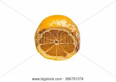Rotten Lemon With Mold. Spoiled Food. Unhealthy. Aging. Isolated.