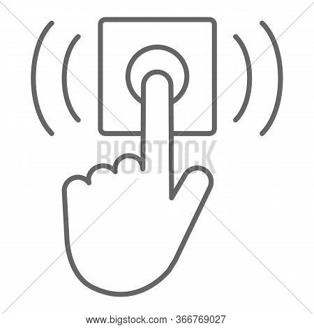 Ring Door Bell Thin Line Icon, Delivery Symbol, Hand Push Bell Button Vector Sign On White Backgroun