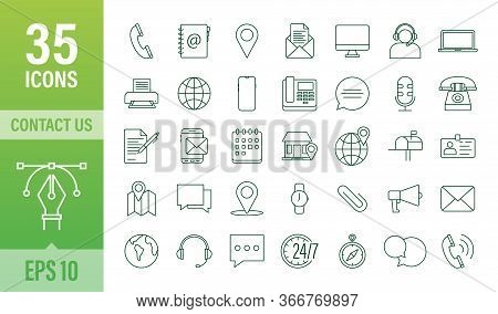 Trendy Icon With Contact Us Thin Line Business Icon Set. For Web Design. Vector Stock Illustration.