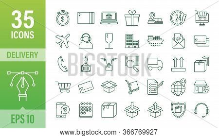 Set With Delivery Icon. Delivery Service. Fast Courier. Truck Icon Set. Vector Stock Illustration.