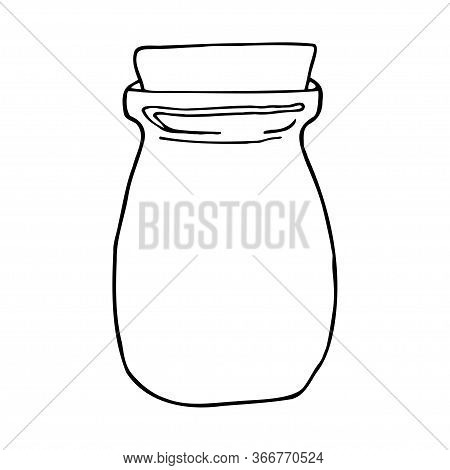 Hand Drawn Jar. Contour Sketch. Kitchen Objects Doodle Style. Vector Illustration Isolated On White 
