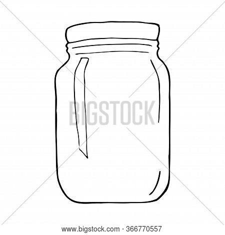 Hand Drawn Jar. Contour Sketch. Kitchen Objects Doodle Style. Vector Illustration Isolated On White 