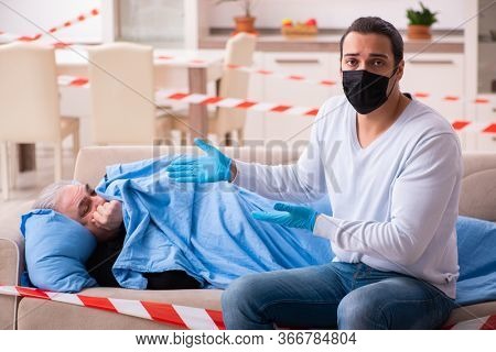Father and son in coronavirus disease concept at home