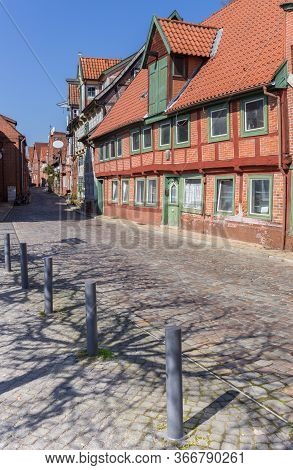 Old Cobblestoned Street In The Historic Center Of Lauenburg, Germany