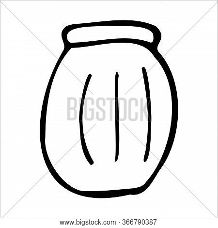 Hand Drawn Jar. Contour Sketch. Kitchen Objects Doodle Style. Vector Illustration Isolated On White 