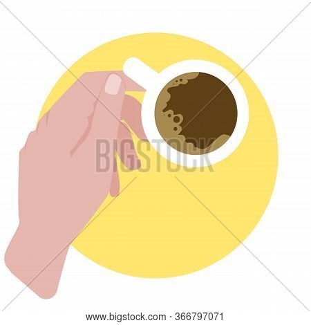 Hand Holds A Cup Of Aromatic Coffee. The Concept Of Rest. Relaxation, Emotional Balance And Calm.for
