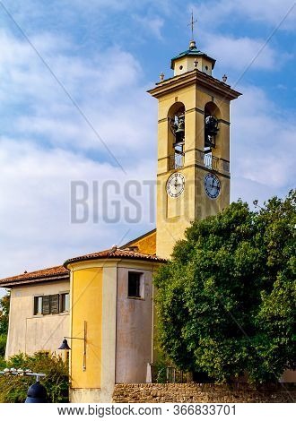 Bell Tower Of Church Chiesetta Di San Vigilio, Bergamo, Italy.