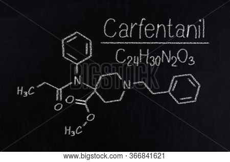 Black Chalkboard With The Chemical Formula Of Carfentanil.