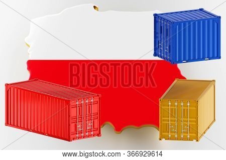 3d Map Of Poland. Freight Shipping In Containers. Export From The Country In Containers. 3d Renderin