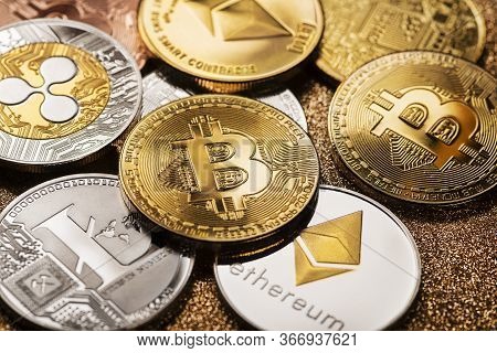 Bitcoin And Altcoins Cryptocurrency Close Up Shoot