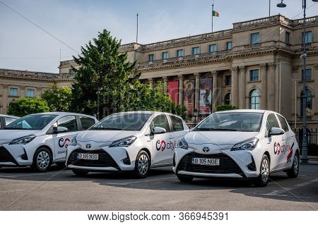 Bucharest/Romania - 05.16.2020:  Citylink car rental service in Bucharest. Toyota hybrid cars for rent or car sharing.