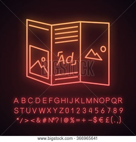 Folded Brochure Neon Light Icon. Print Advertising. Booklet Template. Print Media. Advertising And P