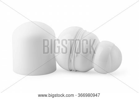 Opened Roll-on Deodorant Mockup. Realistic White Anti-perspirant Roll On Mock Up. Isolated On White