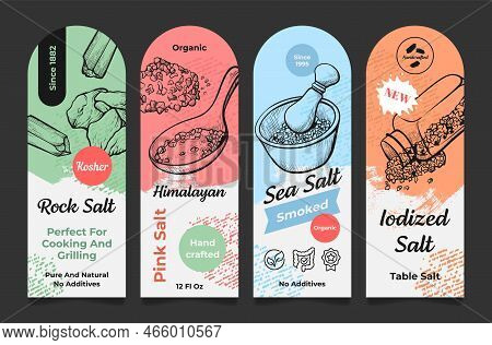 Sea Iodized Himalayan Salt Organic Condiment For Cooking And Grilling Label Set Vector