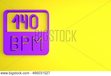 Purple Bitrate Icon Isolated On Yellow Background. Music Speed. Sound Quality. Minimalism Concept. 3