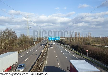 Frankfurt, Germany - January 28, 2022: View To German Highway A5 With Speed Reduction To 120 Km And 