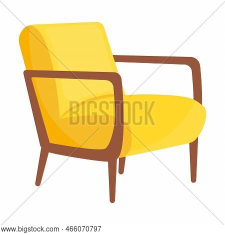 Soft Chair With Armrests On Legs. Modern House Or Office Furniture Cartoon Vector Illustration. Desi