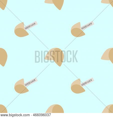 Fortune Cookie, Seamless Pattern, Vector. Fortune Cookie Pattern On A Blue Background.