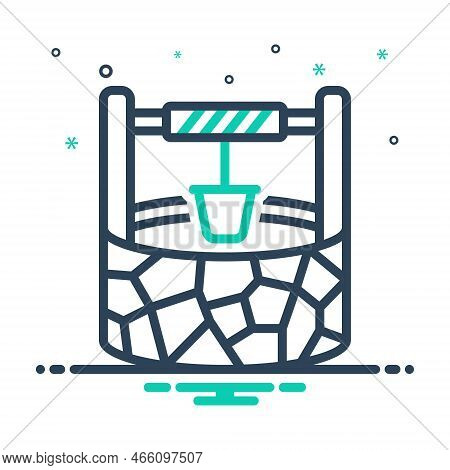 Mix Icon For Wells Pail Rural Village Antique Rustic Water Wellspring Rope Groundwater Pulley