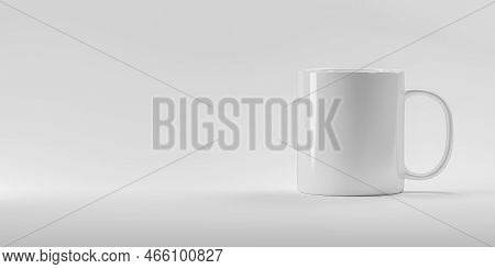 Ceramic Mug On White Background. Blank White Cup Mockup. Closeup Mug Mockup. Product For Design Bran